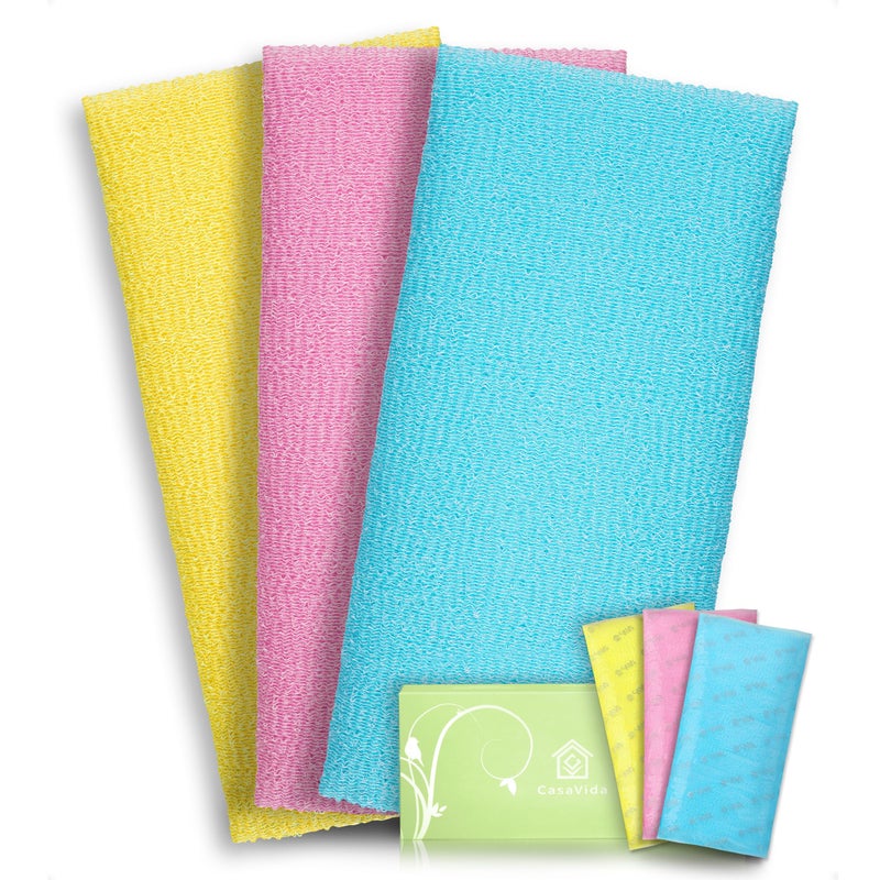 CASAVIDA Exfoliating Washcloth Back Scrubber for Shower Exfoliating Body Scrubber Japanese Beauty Washcloth African Net Sponge Bath Korean Loofah Towel Wash Cloth Body Shower Scrub Towel 3 Pack - Image 1